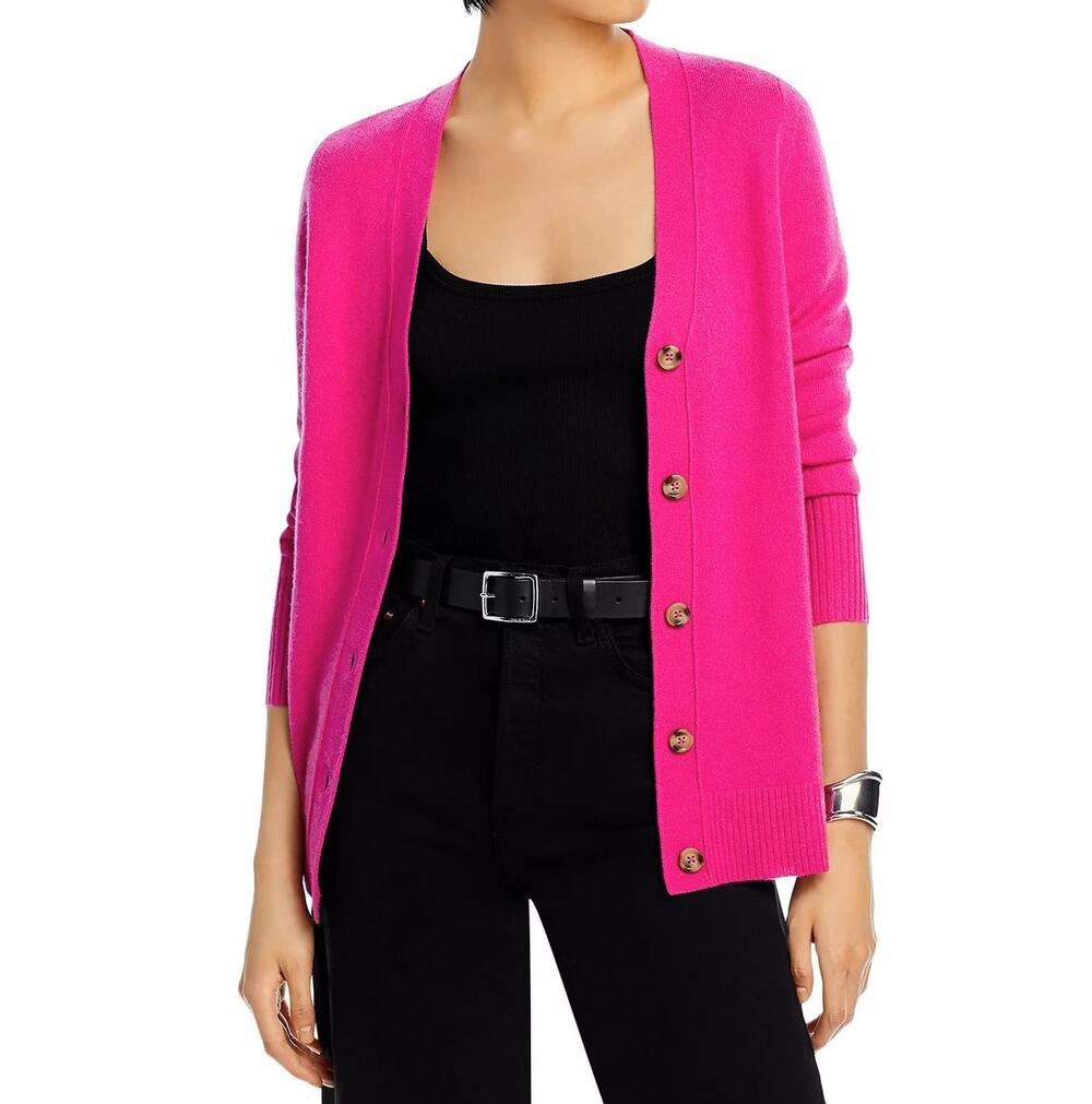 Bloomingdale's Women Bright Pink Cashmere Grandfather Cardigan Size S